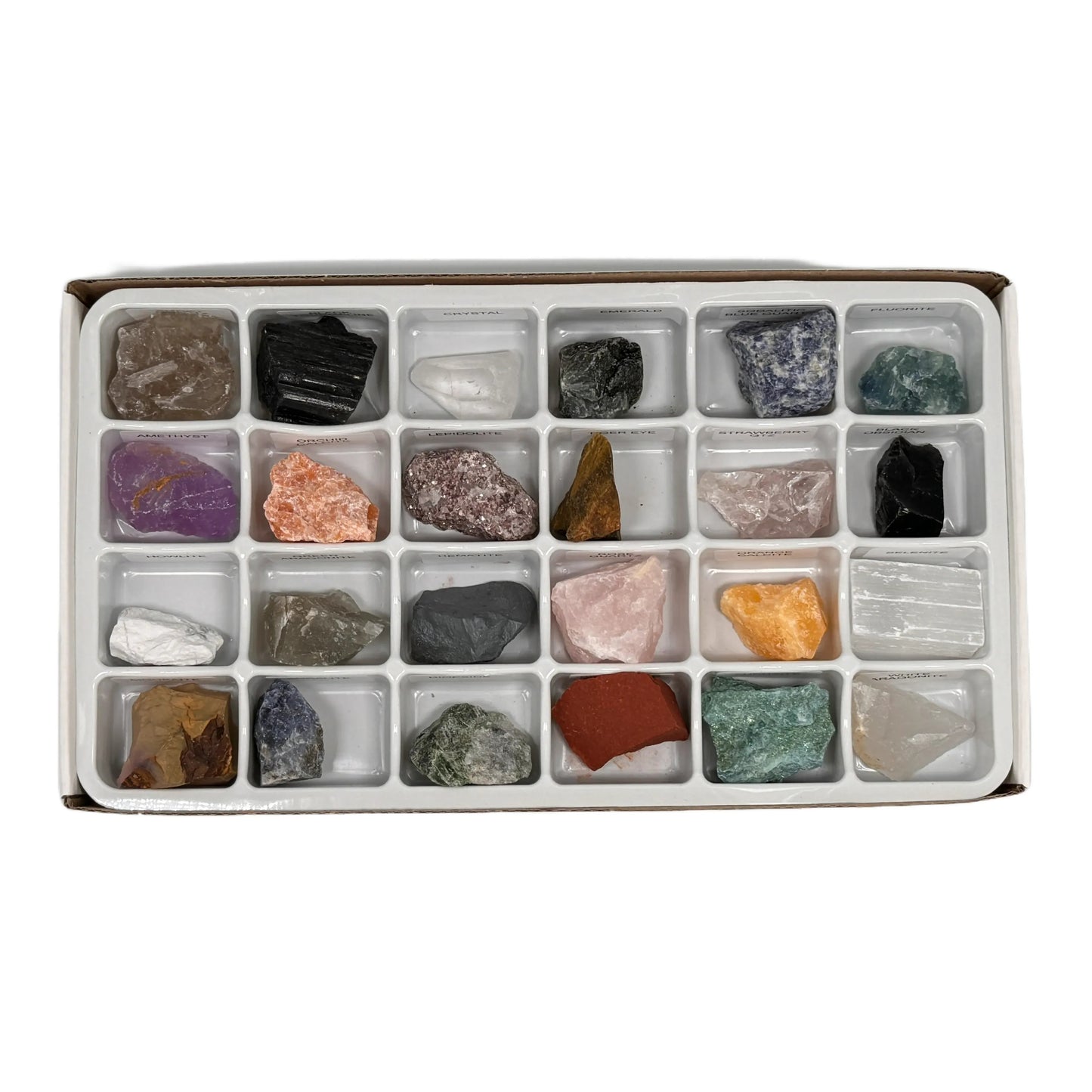Mineralen doos 24 stuks met benaming 2-4 cm