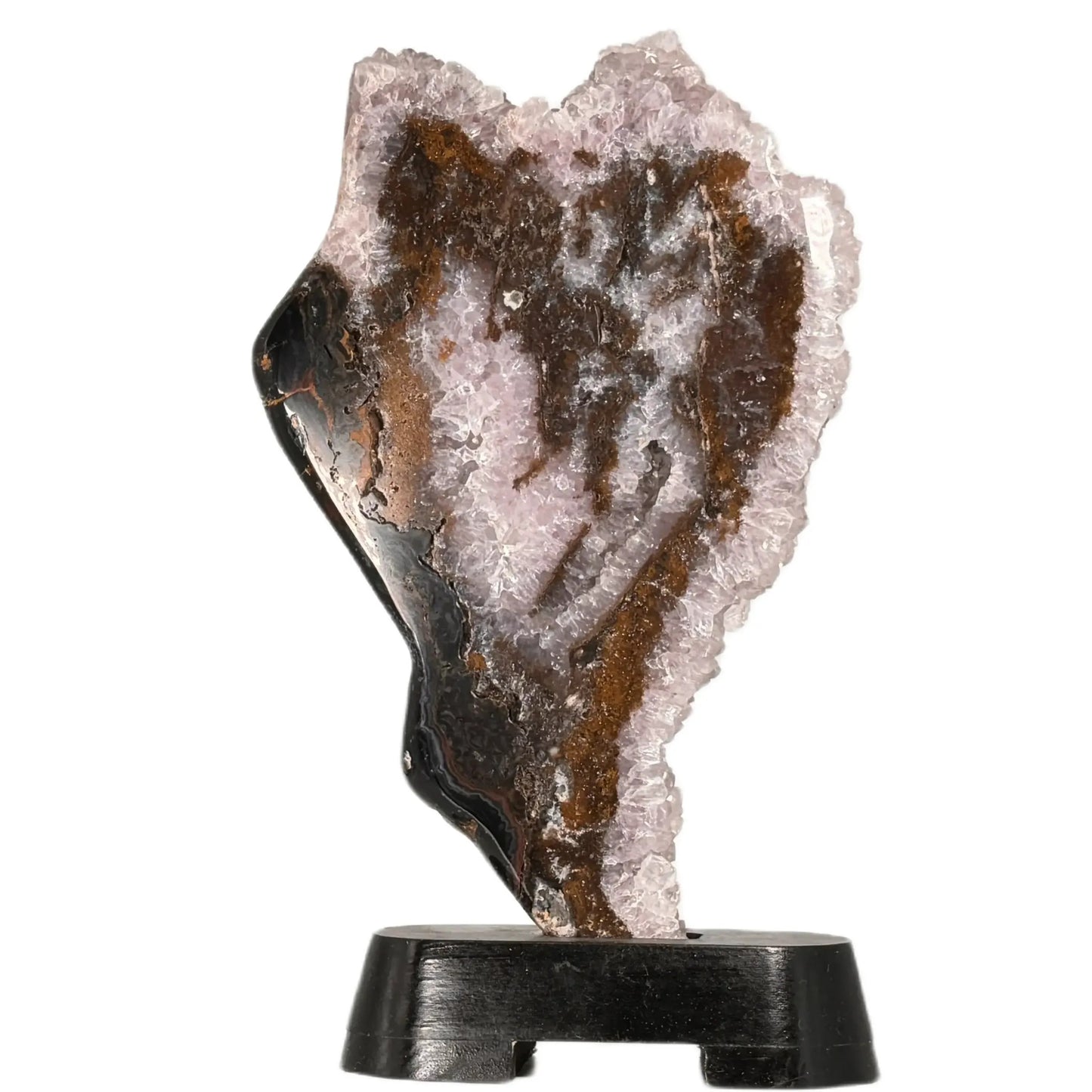 Agate polished - amethyst crystal - wooden base - 25 cm