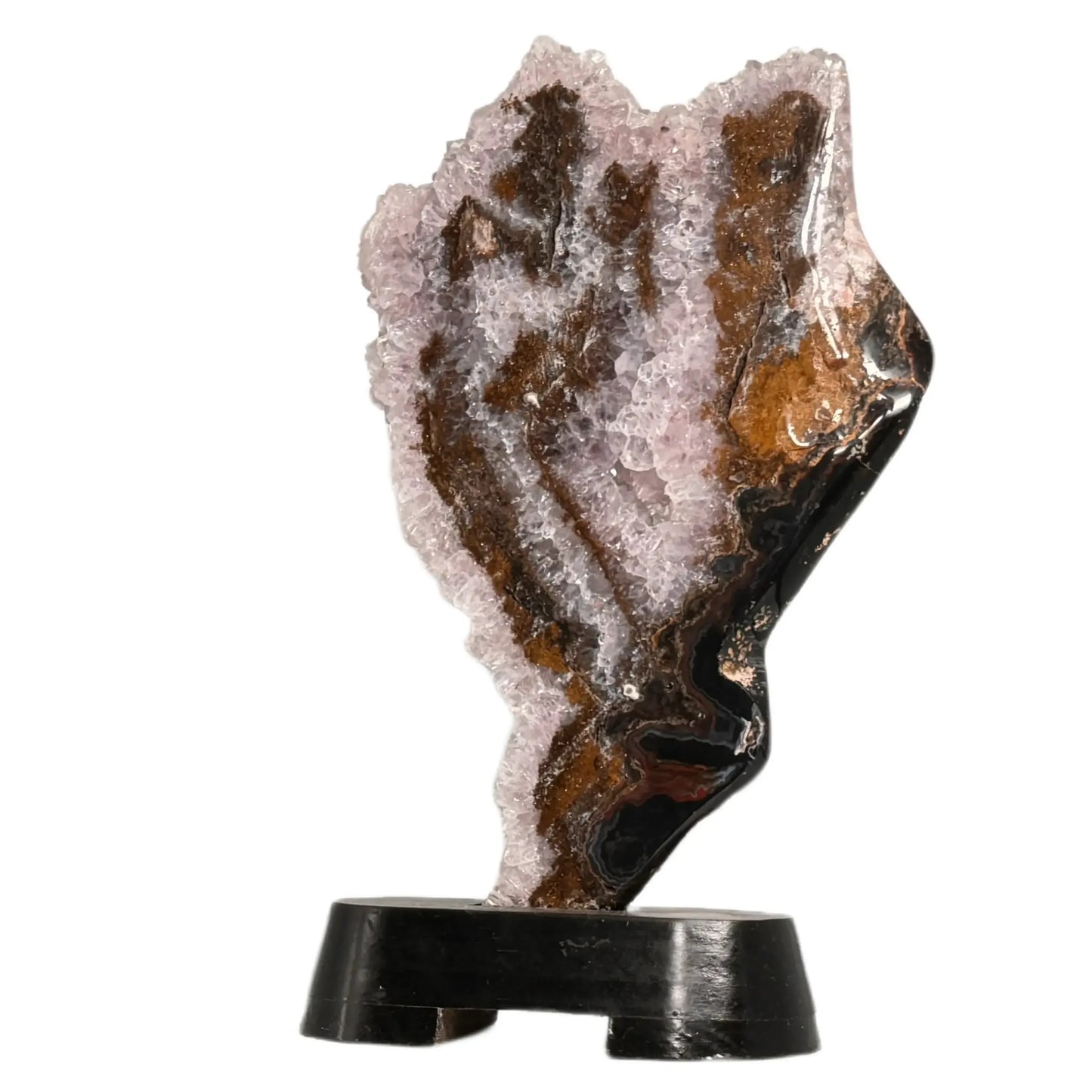 Agate polished - amethyst crystal - wooden base - 25 cm