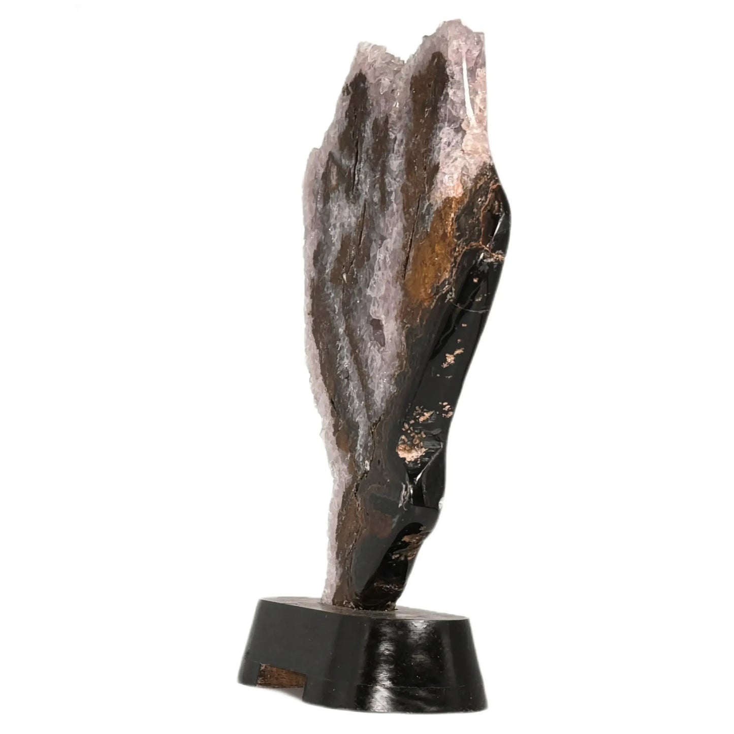 Agate polished - amethyst crystal - wooden base - 25 cm