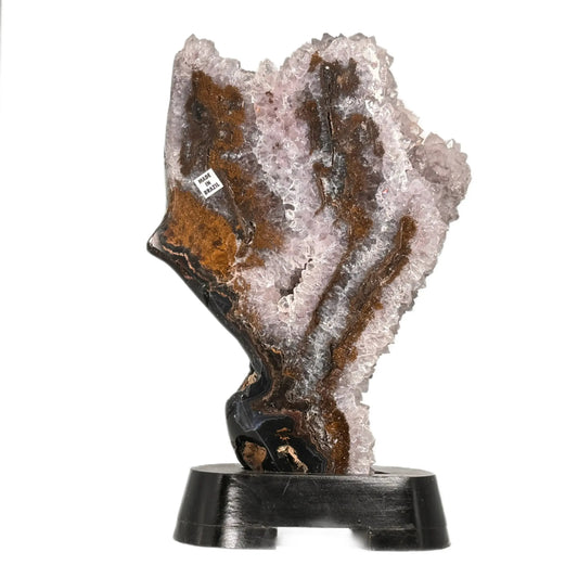 Agate polished - amethyst crystal - wooden base - 24