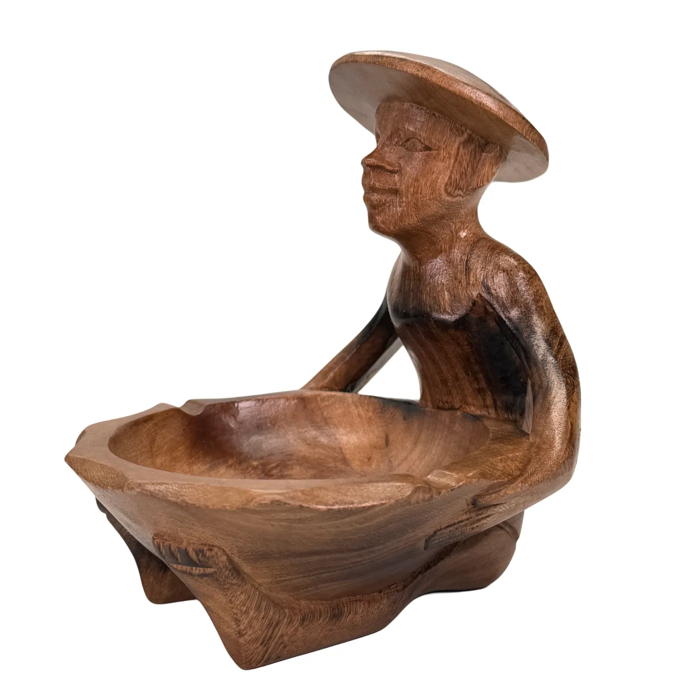 Cendrier avec pêcheur - statue en bois faite à la main