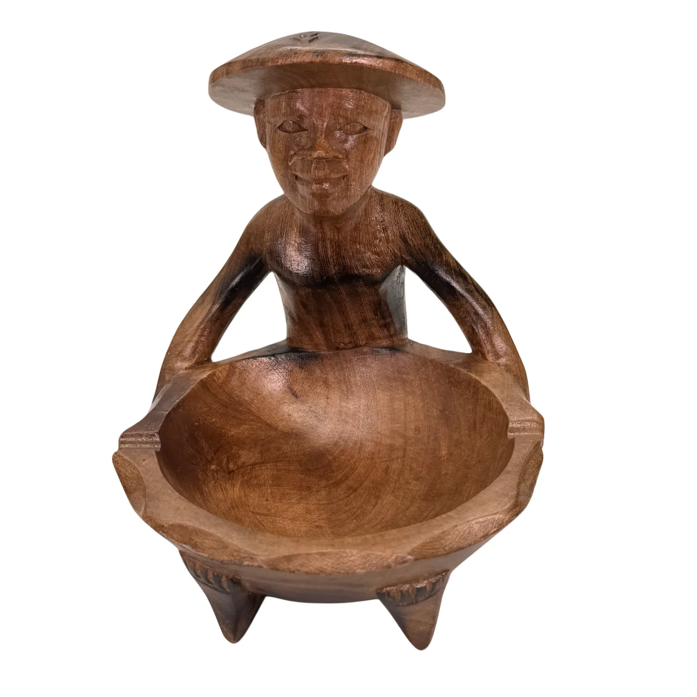 Cendrier avec pêcheur - statue en bois faite à la main