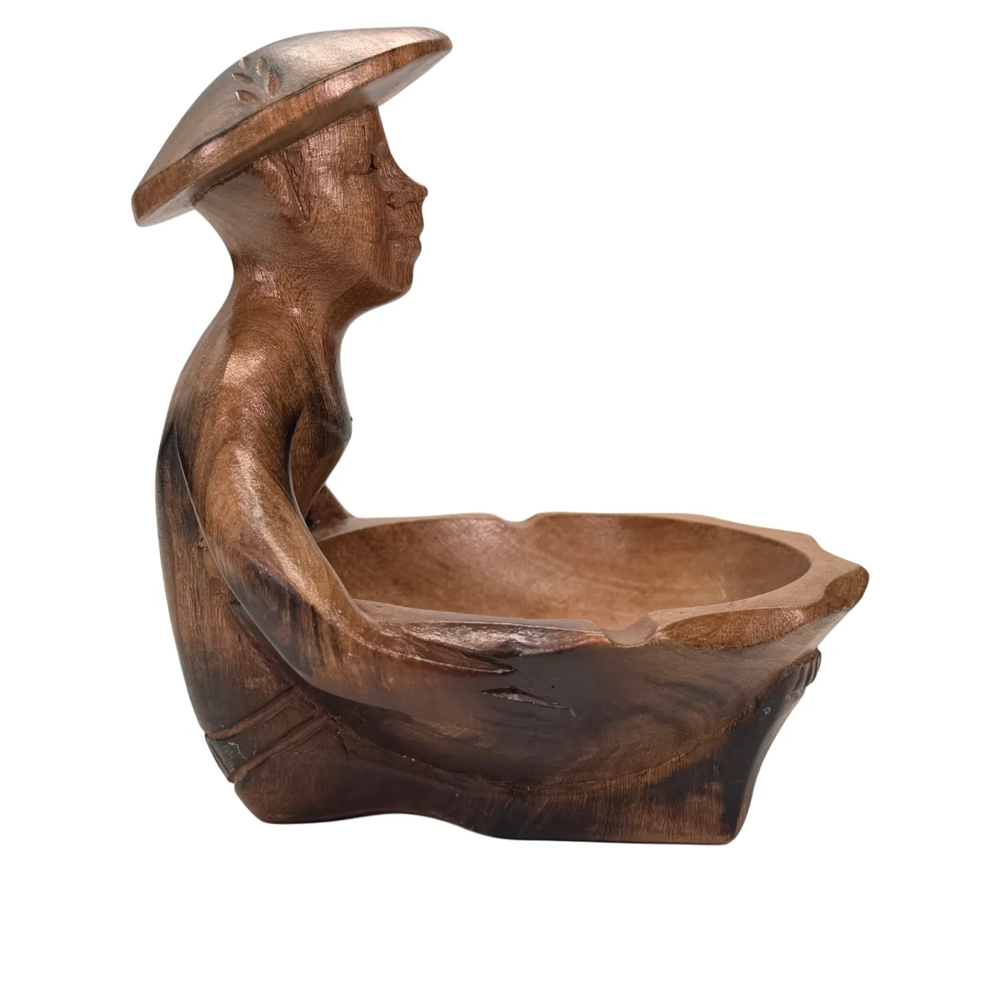 Cendrier avec pêcheur - statue en bois faite à la main