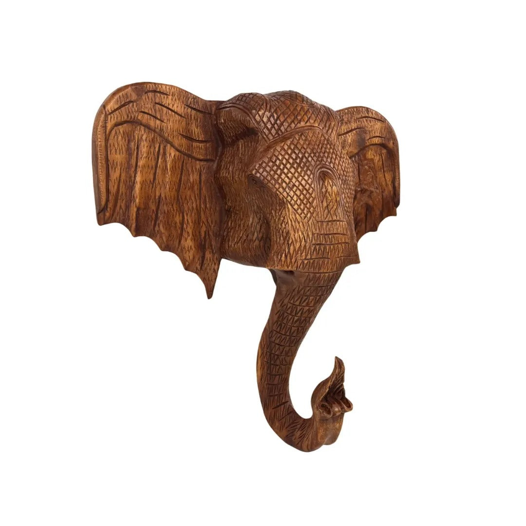 Houten olifantenhoofd wanddecoratie met gravering 65 cm (alleen afhalen)
