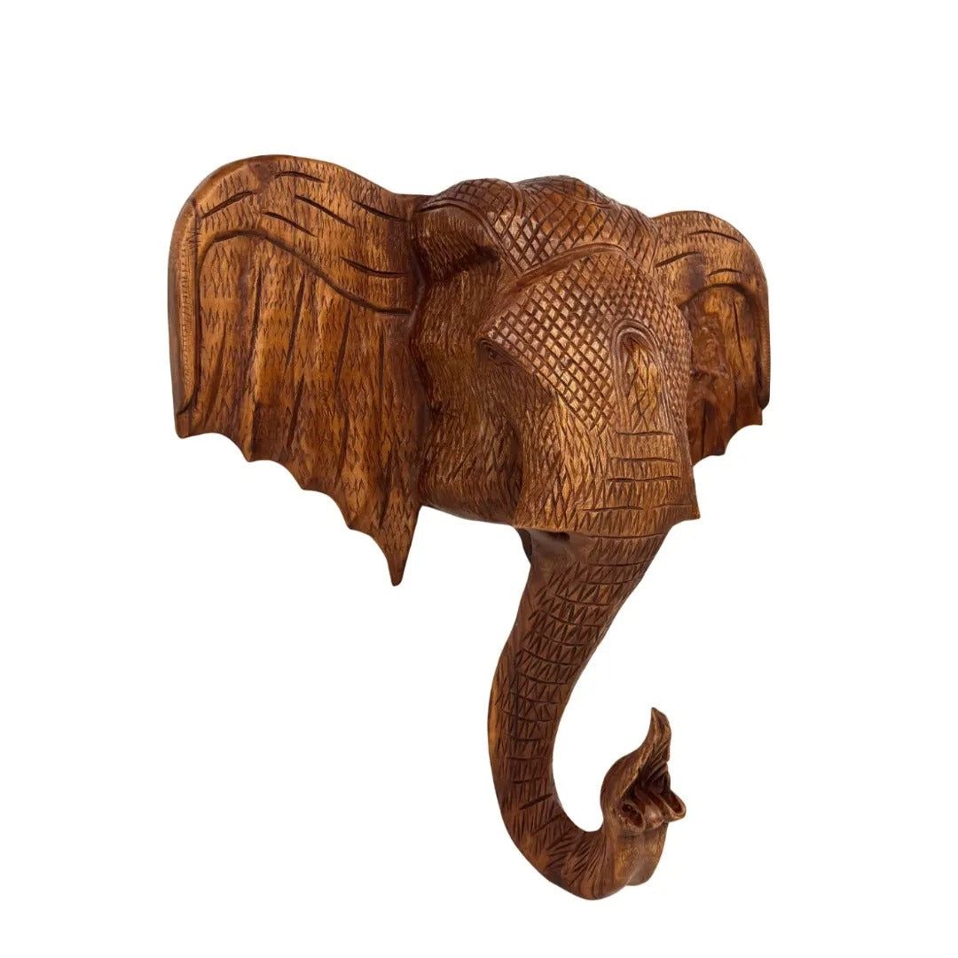 Houten olifantenhoofd wanddecoratie met gravering 65 cm (alleen afhalen)