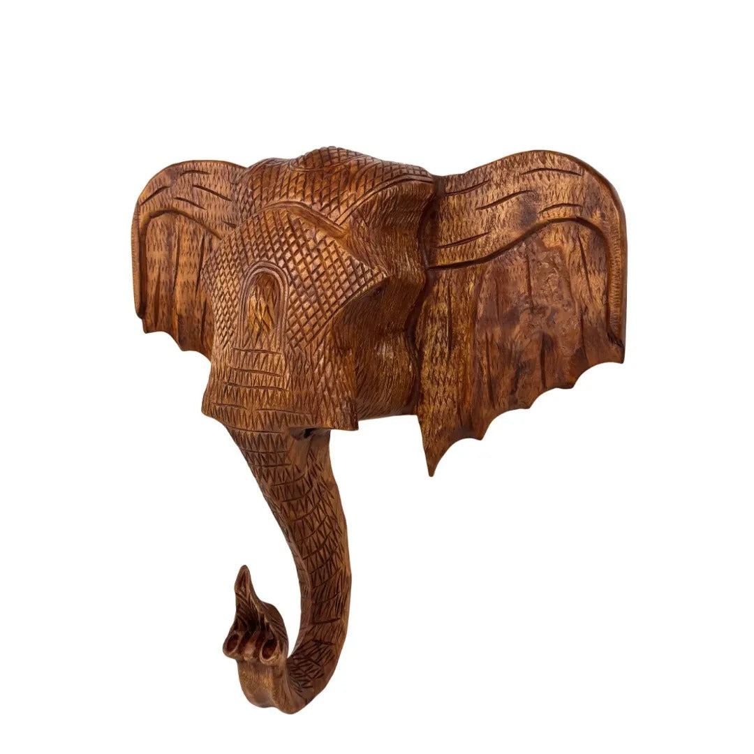 Houten olifantenhoofd wanddecoratie met gravering 65 cm (alleen afhalen)