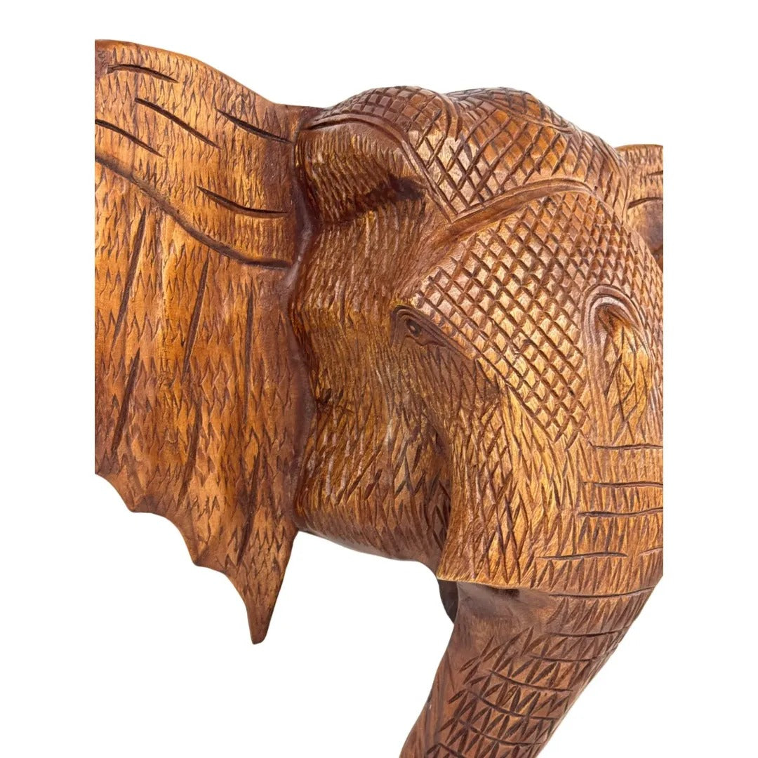 Houten olifantenhoofd wanddecoratie met gravering 65 cm (alleen afhalen)