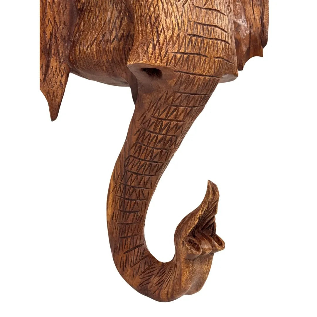 Houten olifantenhoofd wanddecoratie met gravering 65 cm (alleen afhalen)