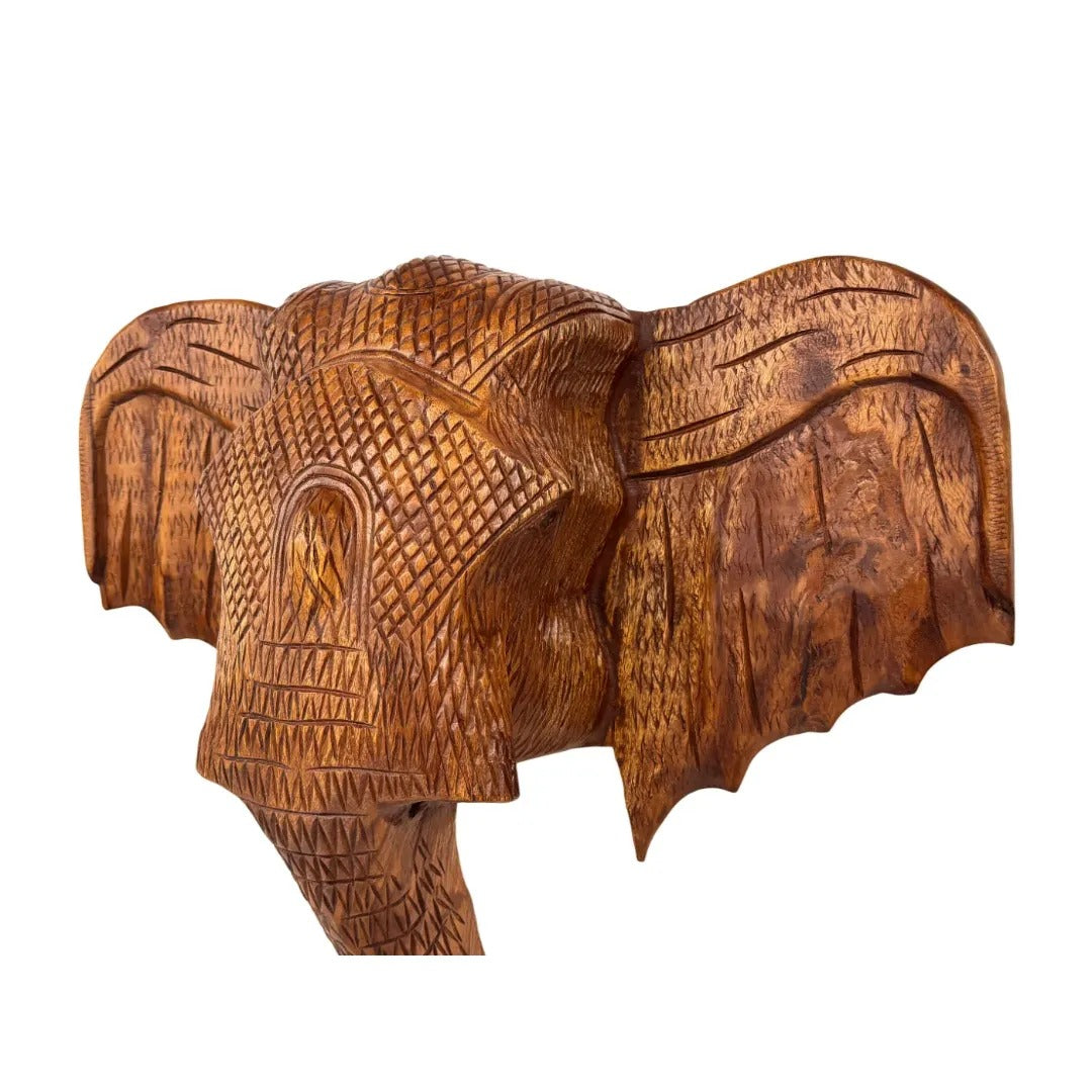 Houten olifantenhoofd wanddecoratie met gravering 65 cm (alleen afhalen)