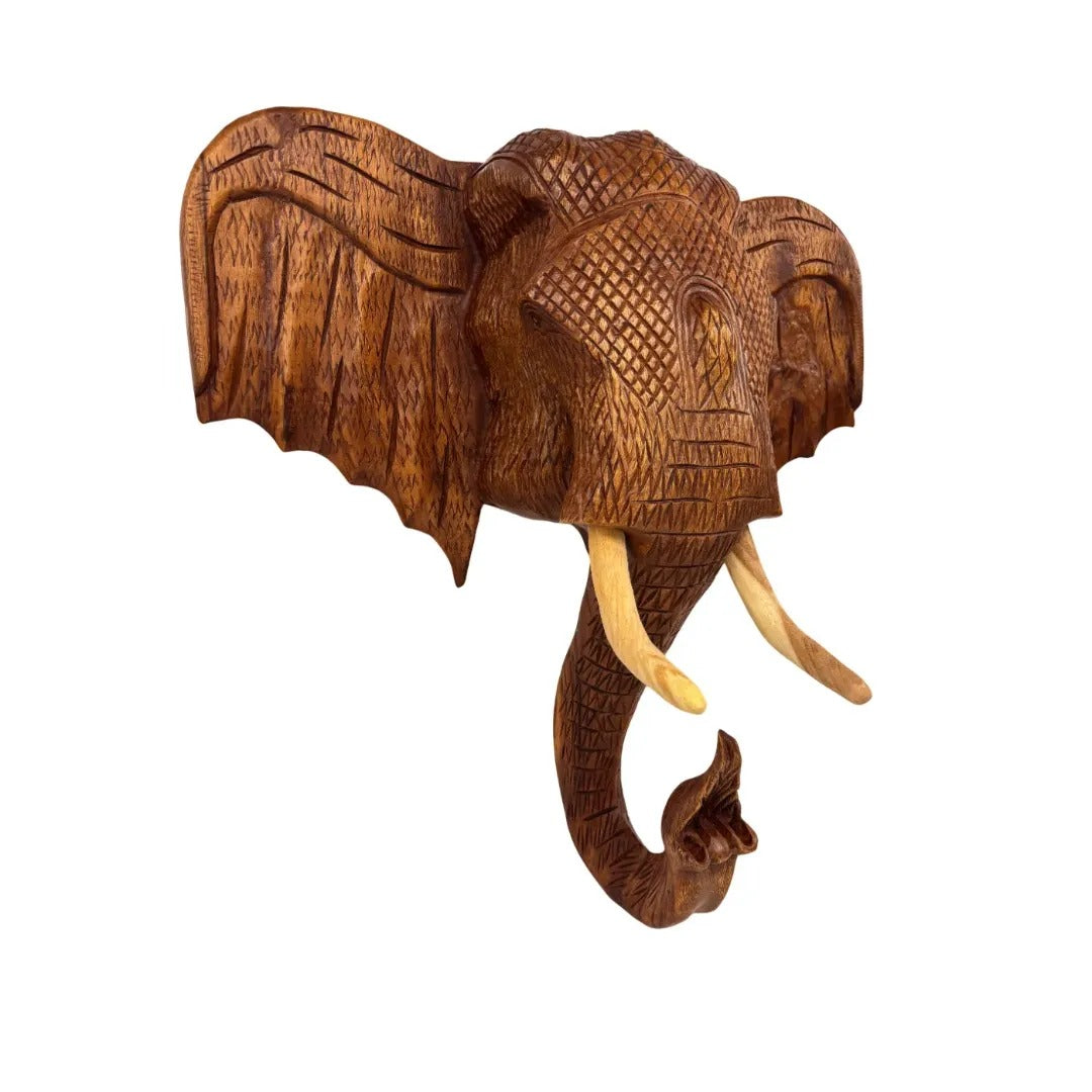 Houten olifantenhoofd wanddecoratie met gravering 65 cm (alleen afhalen)