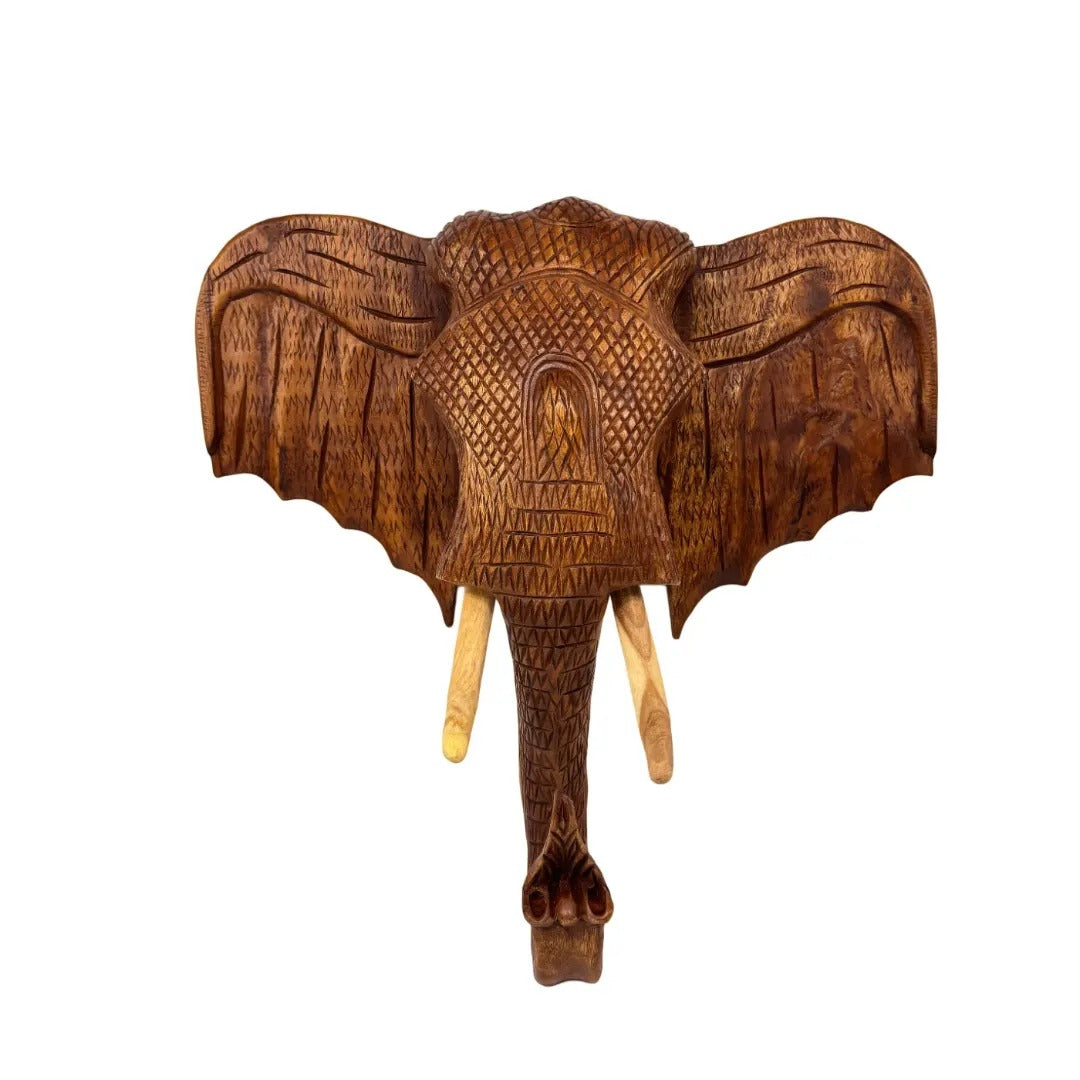 Houten olifantenhoofd wanddecoratie met gravering 65 cm (alleen afhalen)