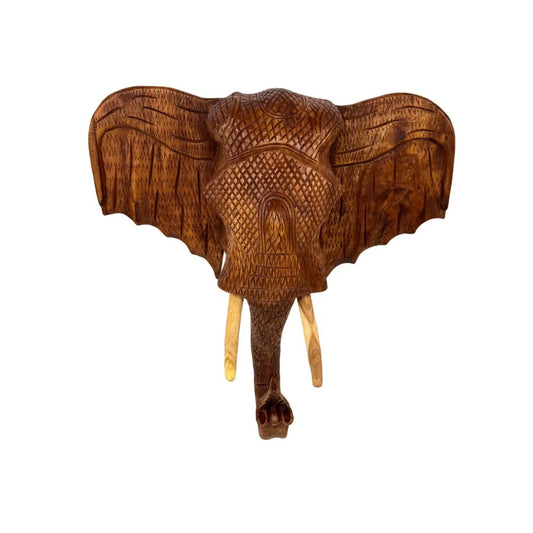 Houten olifantenhoofd wanddecoratie met gravering 65 cm (alleen afhalen)