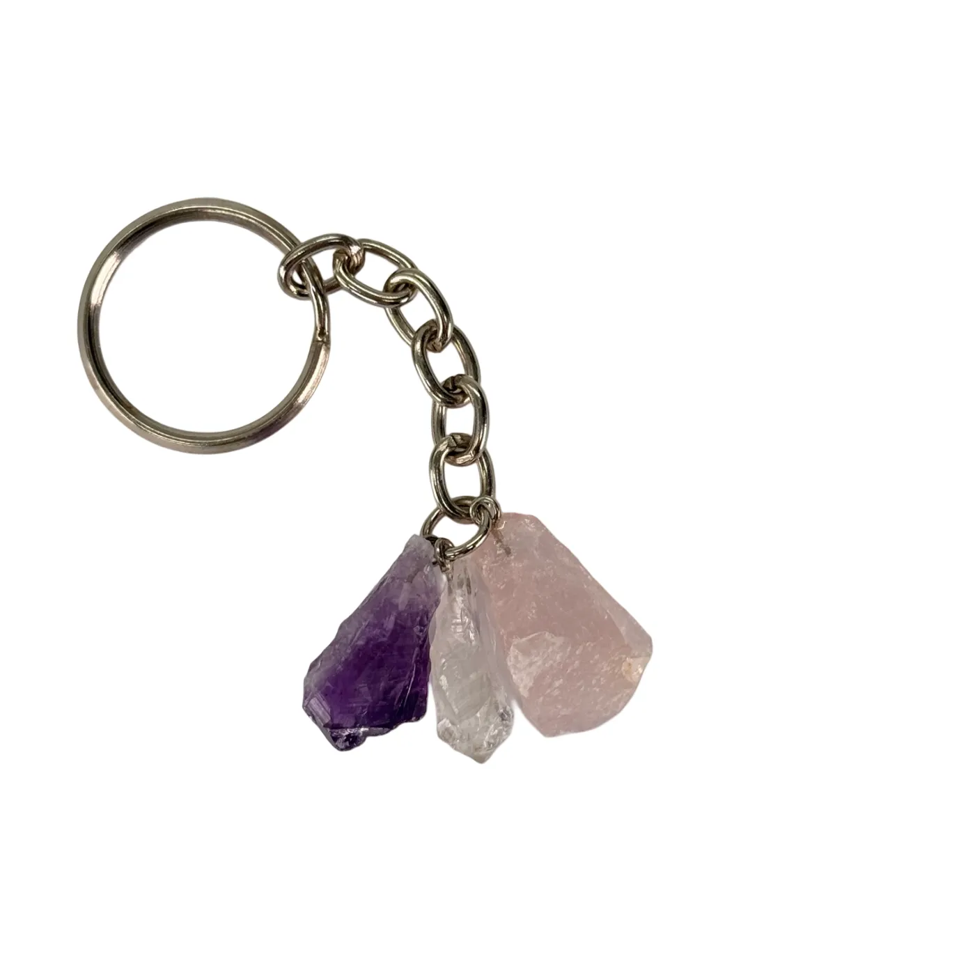 Gouden driehoek edelsteen sleutelhanger - amethist/bergkristal/rozenkwarts