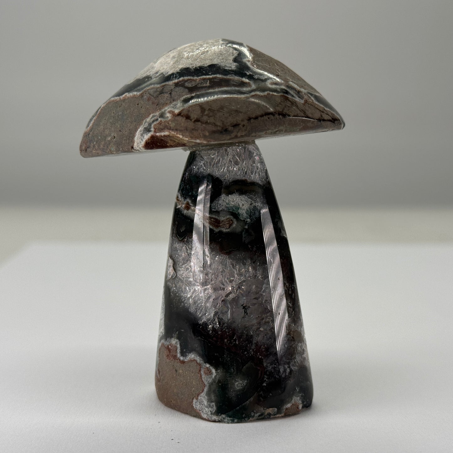 Mosagaat Paddenstoel met Calciet – 7,5 cm