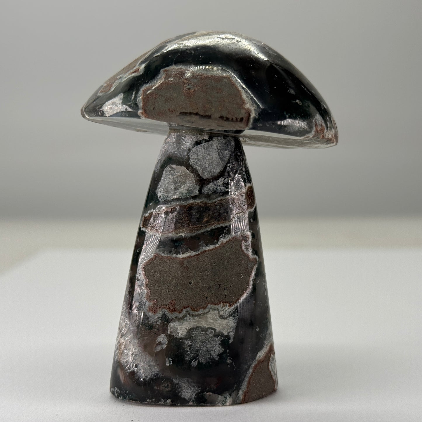Mosagaat Paddenstoel met Calciet – 7,5 cm