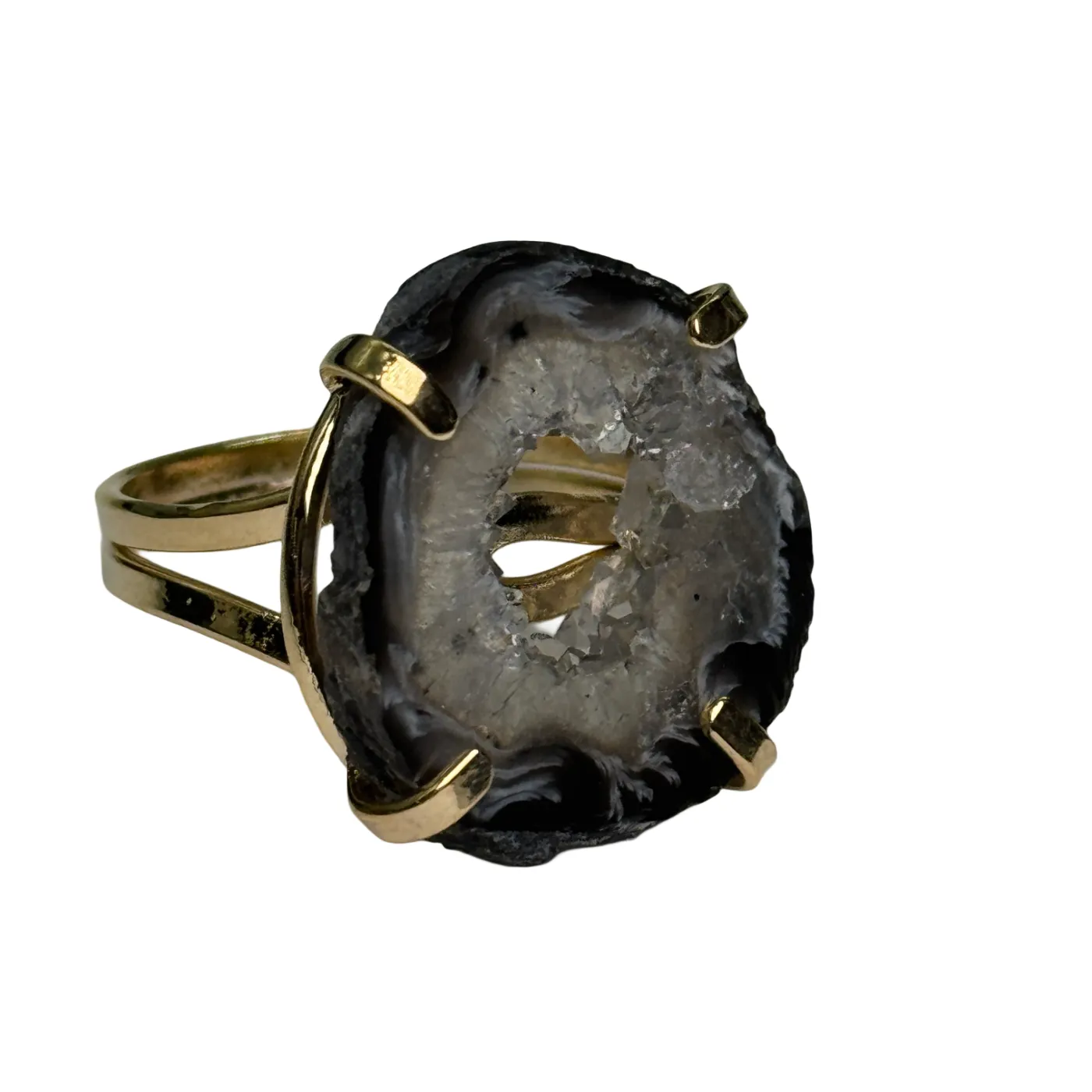 Agaat Geode Ring – Verstelbaar – Gouden Kleur