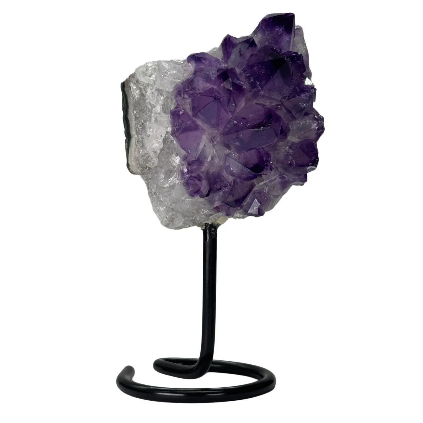 Donkerpaarse amethist cluster op voet
