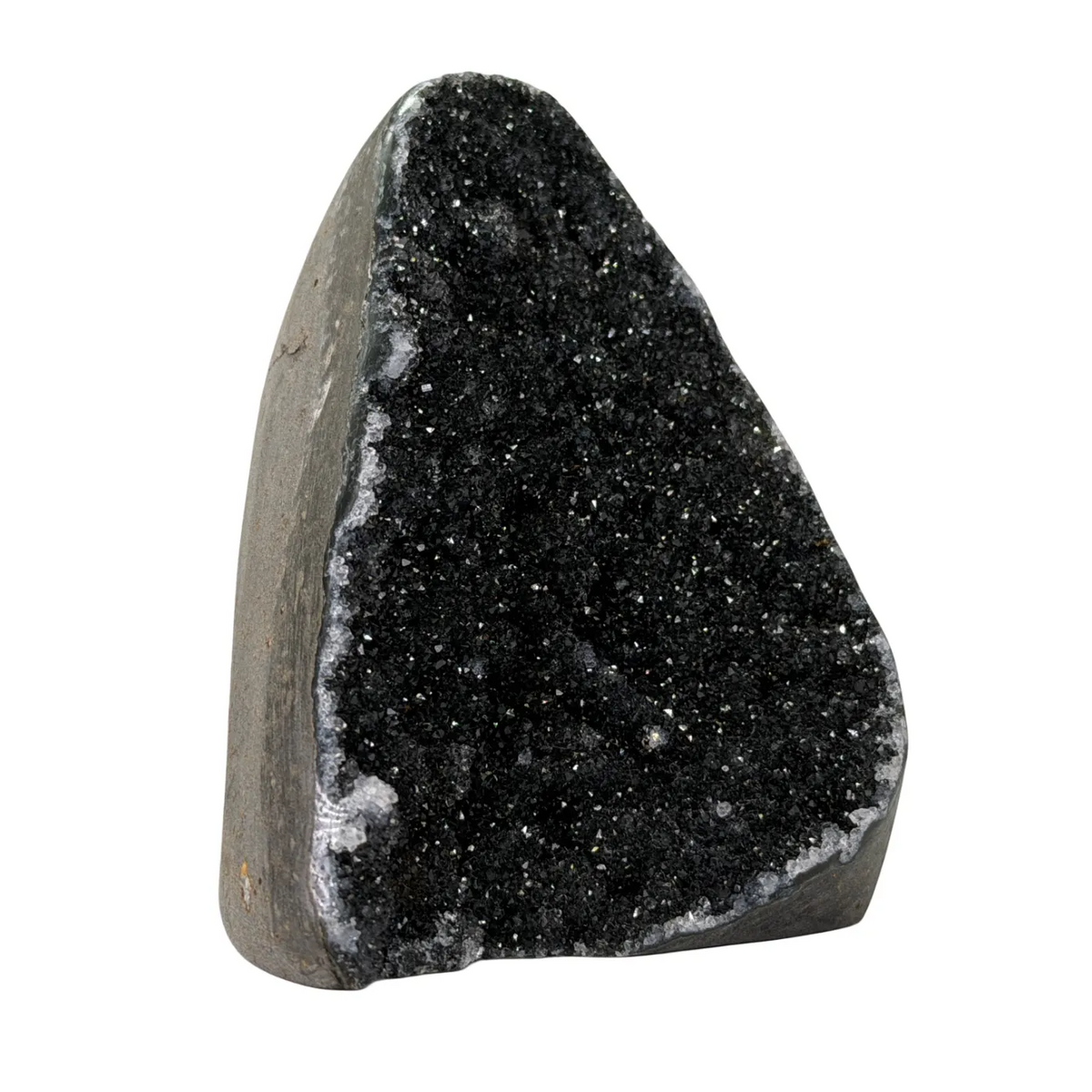 Black amethyst cut base with moss agate – Brazil
