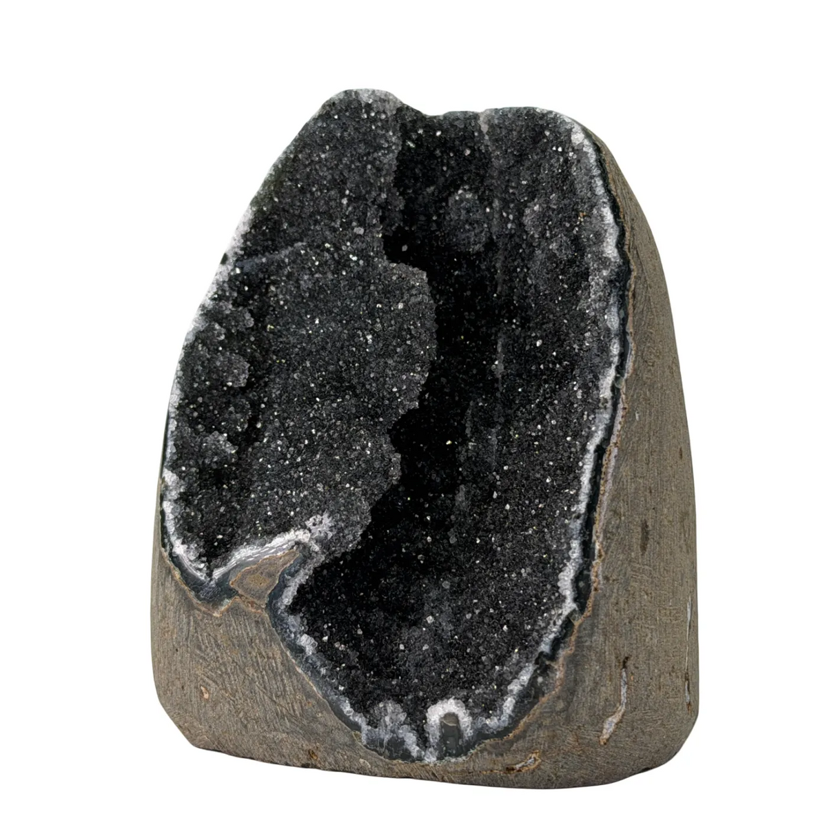 Black amethyst cut base with moss agate – Brazil