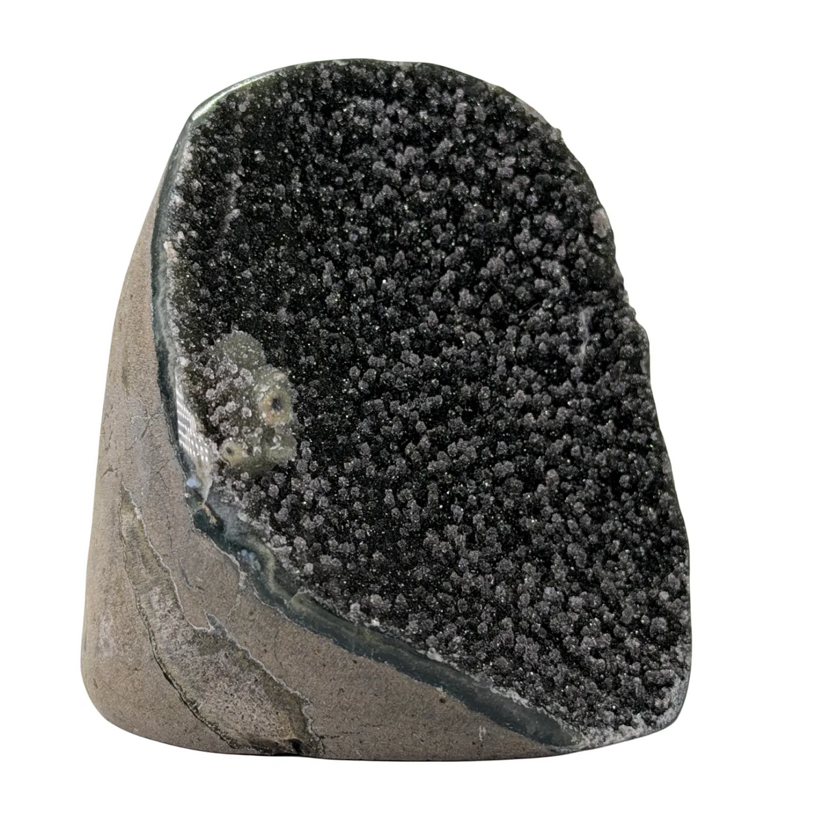 Black amethyst cut base with moss agate – Brazil