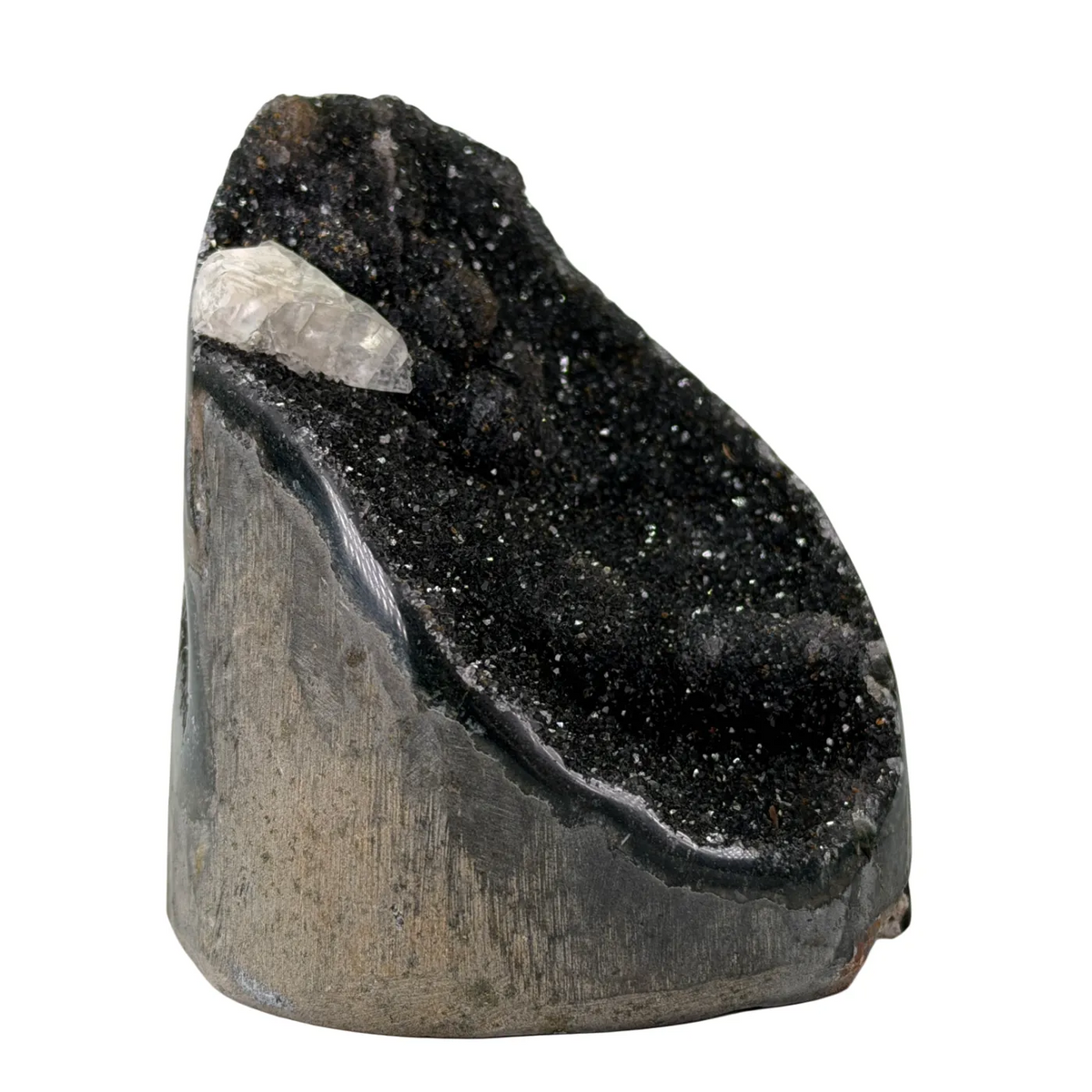Black amethyst cut base with moss agate – Brazil