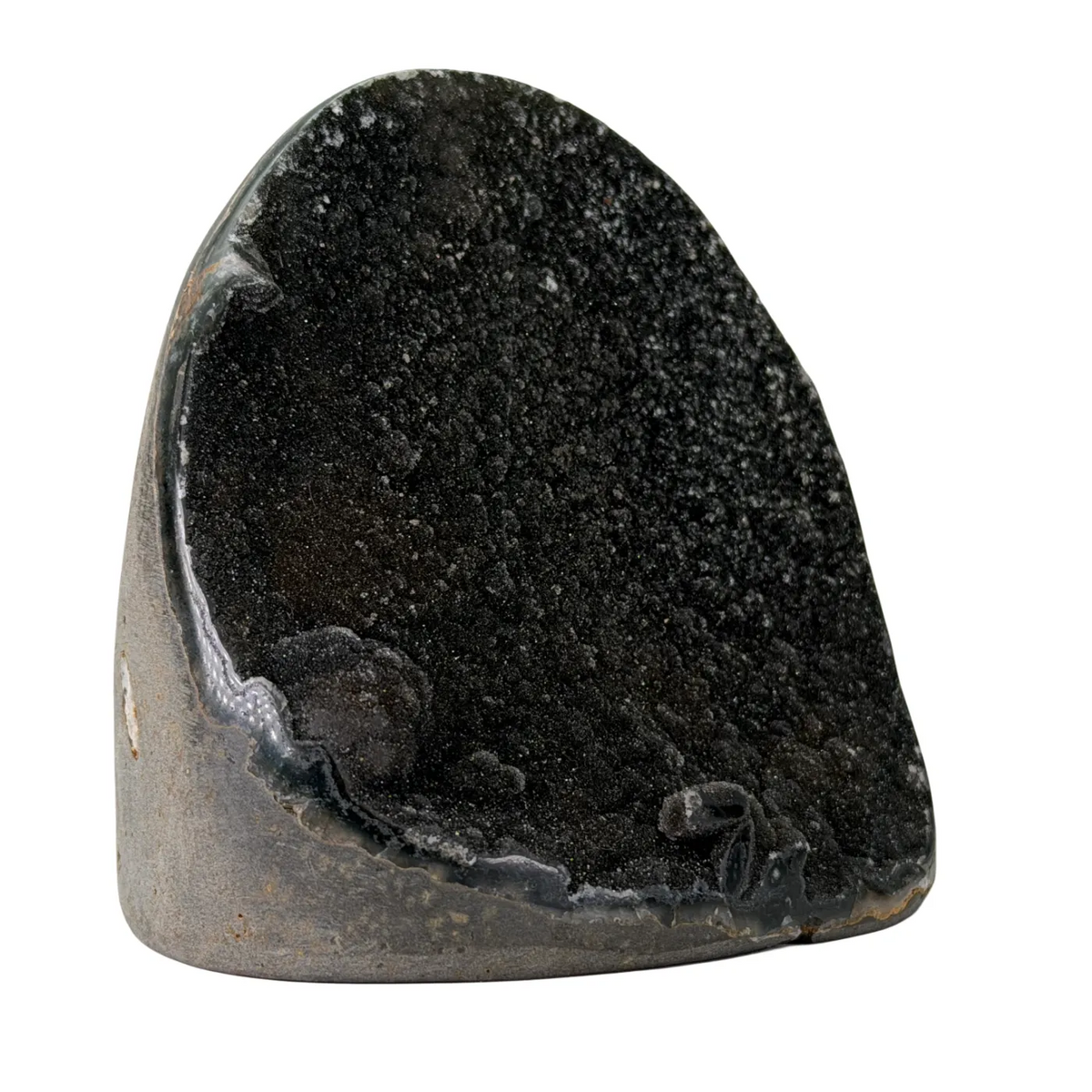 Black amethyst cut base with moss agate – Brazil