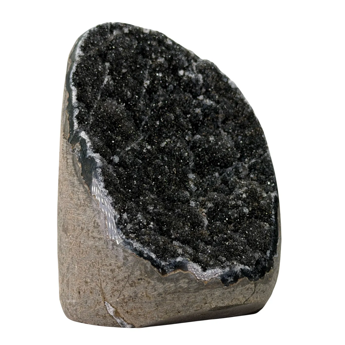 Black amethyst cut base with moss agate – Brazil