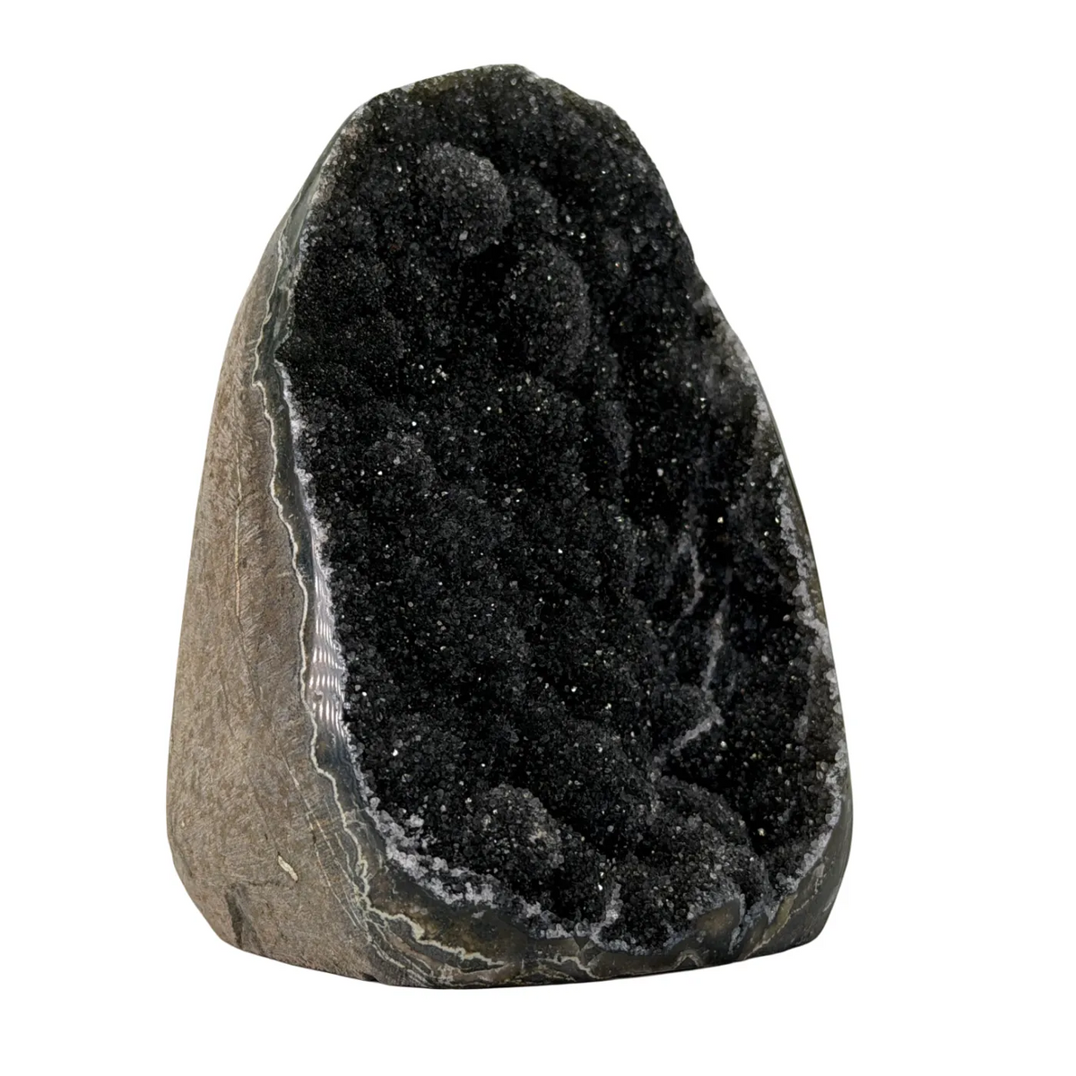 Black amethyst cut base with moss agate – Brazil