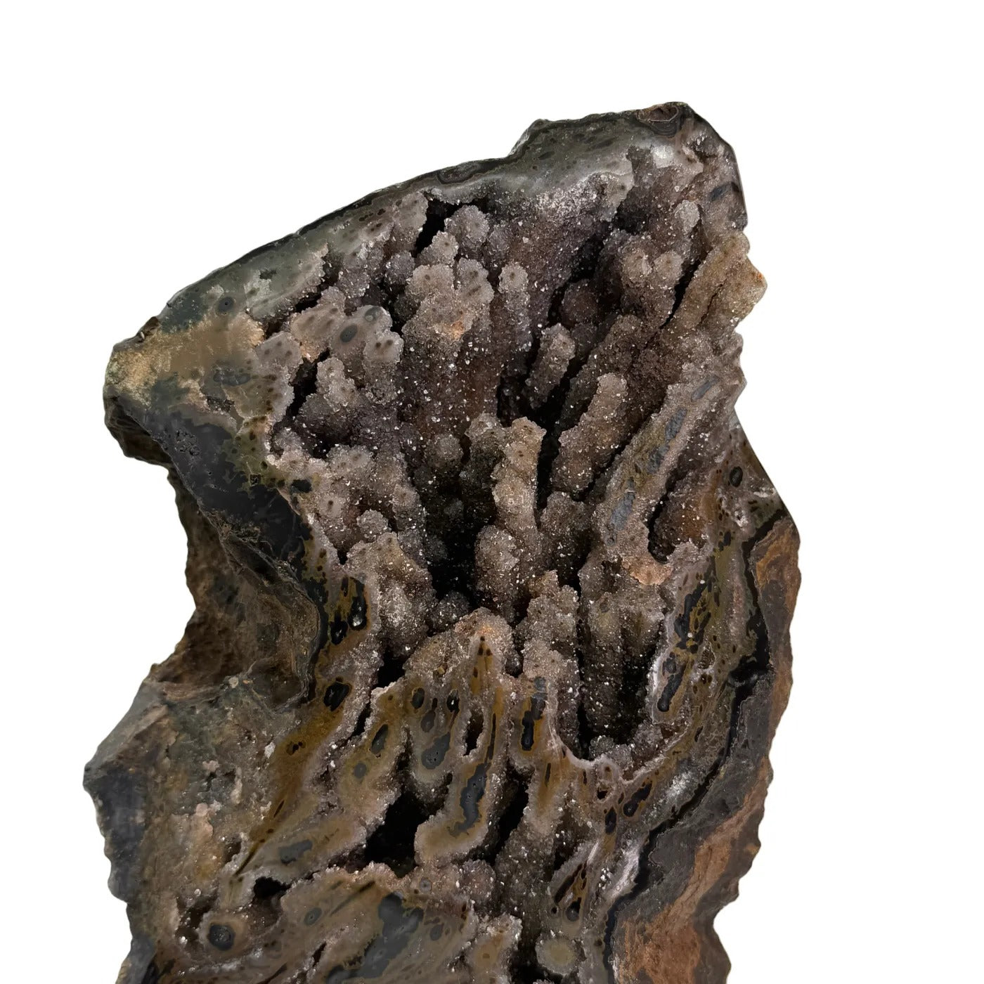 Natuurlijke Donkere Agaat Rots met Druzy op Standaard