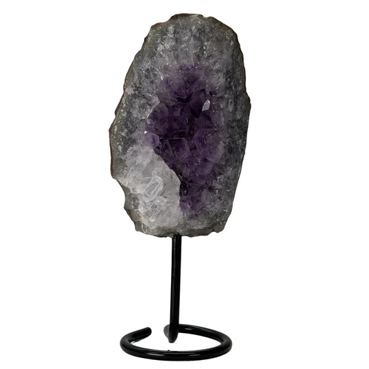 Ruwe amethist cluster op metalen voet