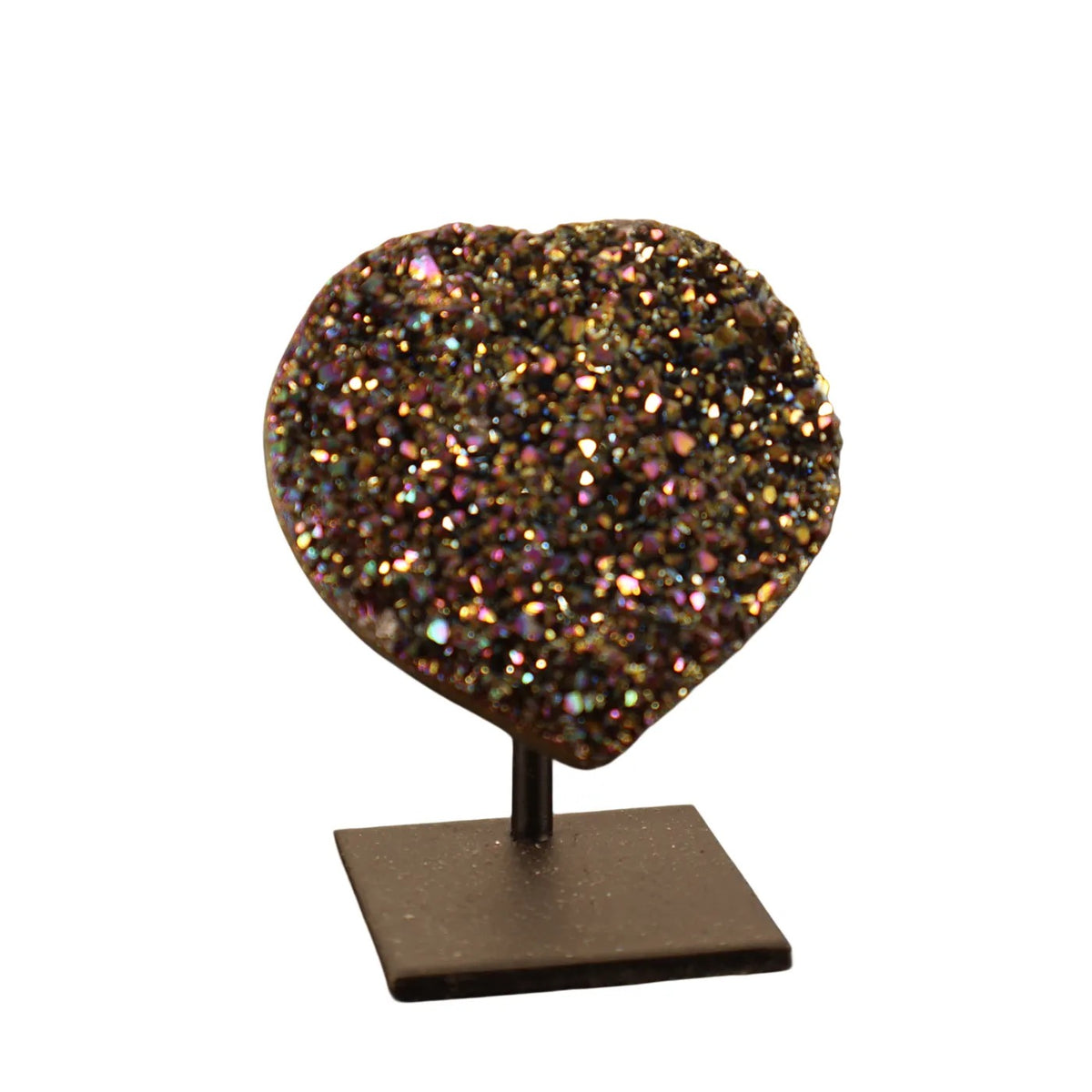 Petit Cœur en Quartz Titane Arc-en-ciel sur Socle