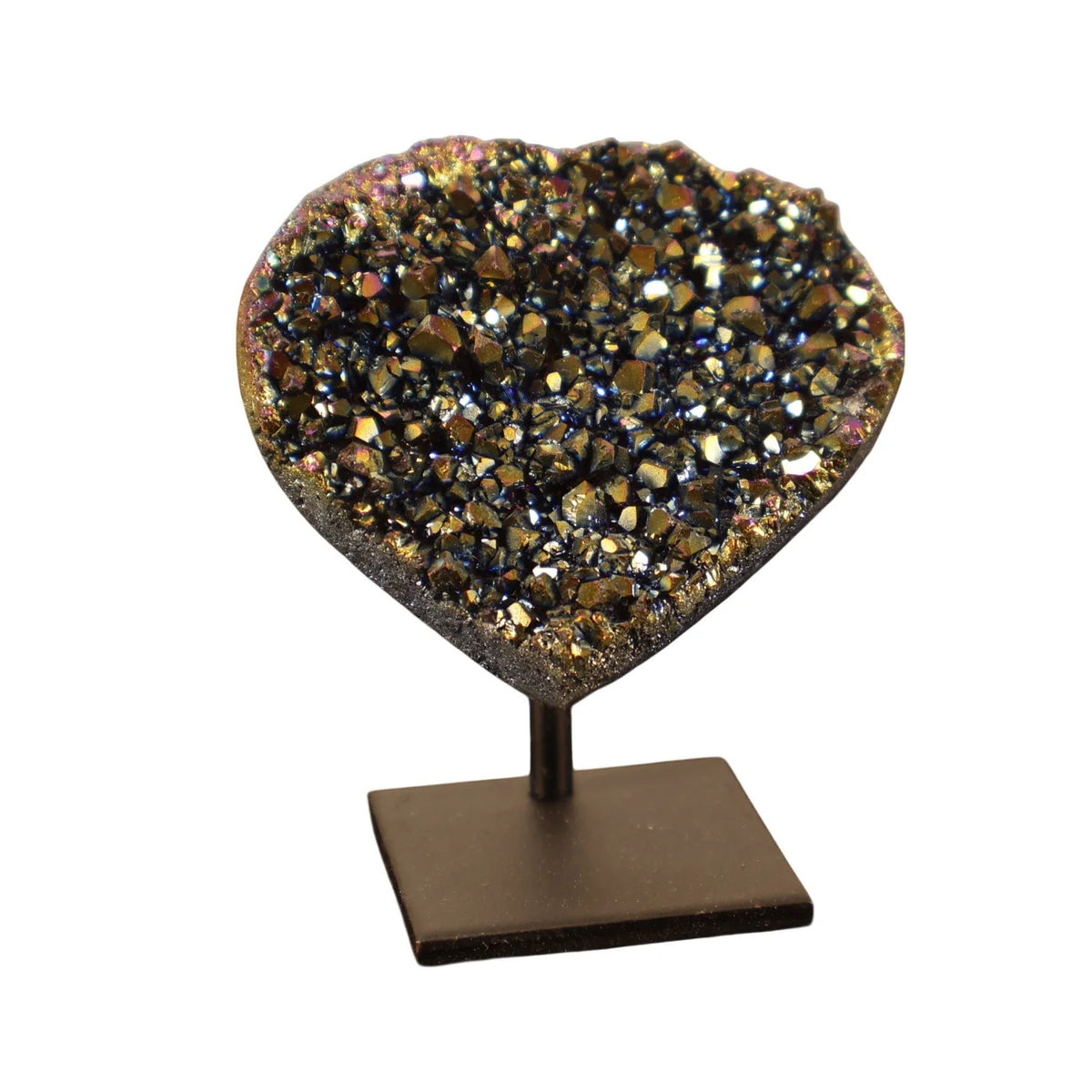 Petit Cœur en Quartz Titane Arc-en-ciel sur Socle