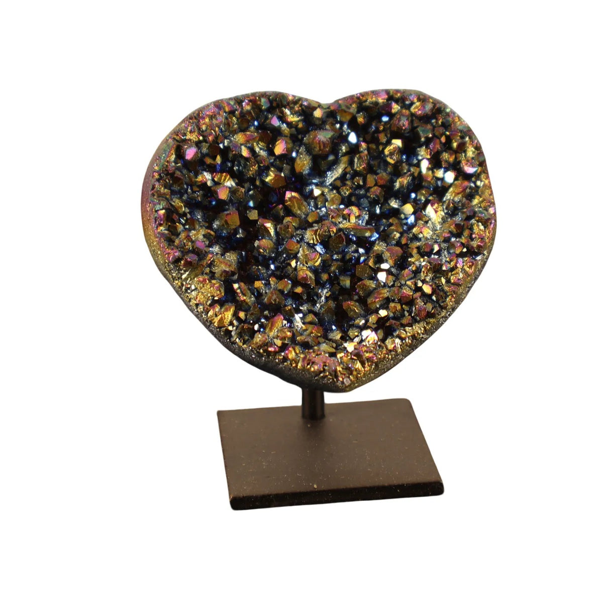 Petit Cœur en Quartz Titane Arc-en-ciel sur Socle
