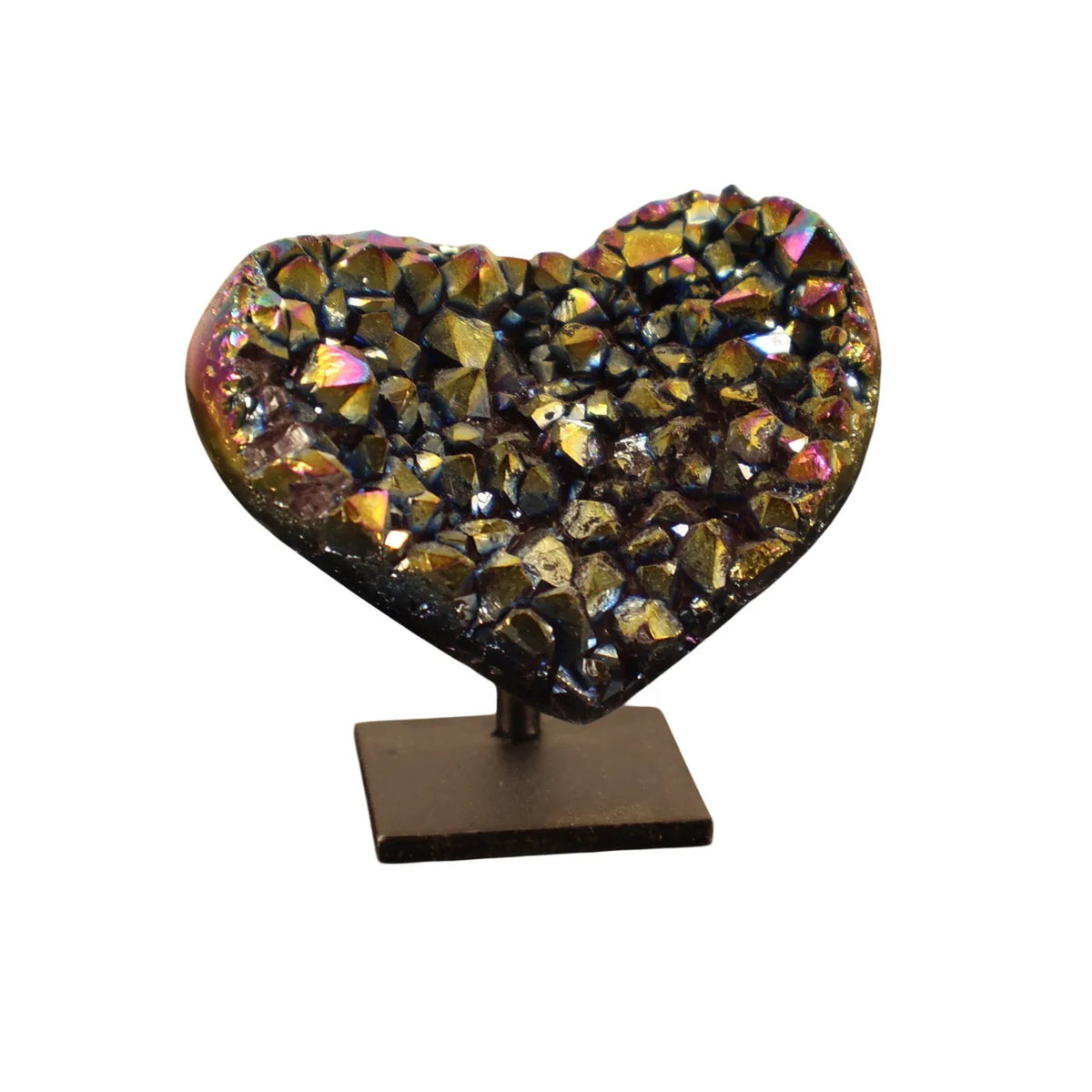 Petit Cœur en Quartz Titane Arc-en-ciel sur Socle