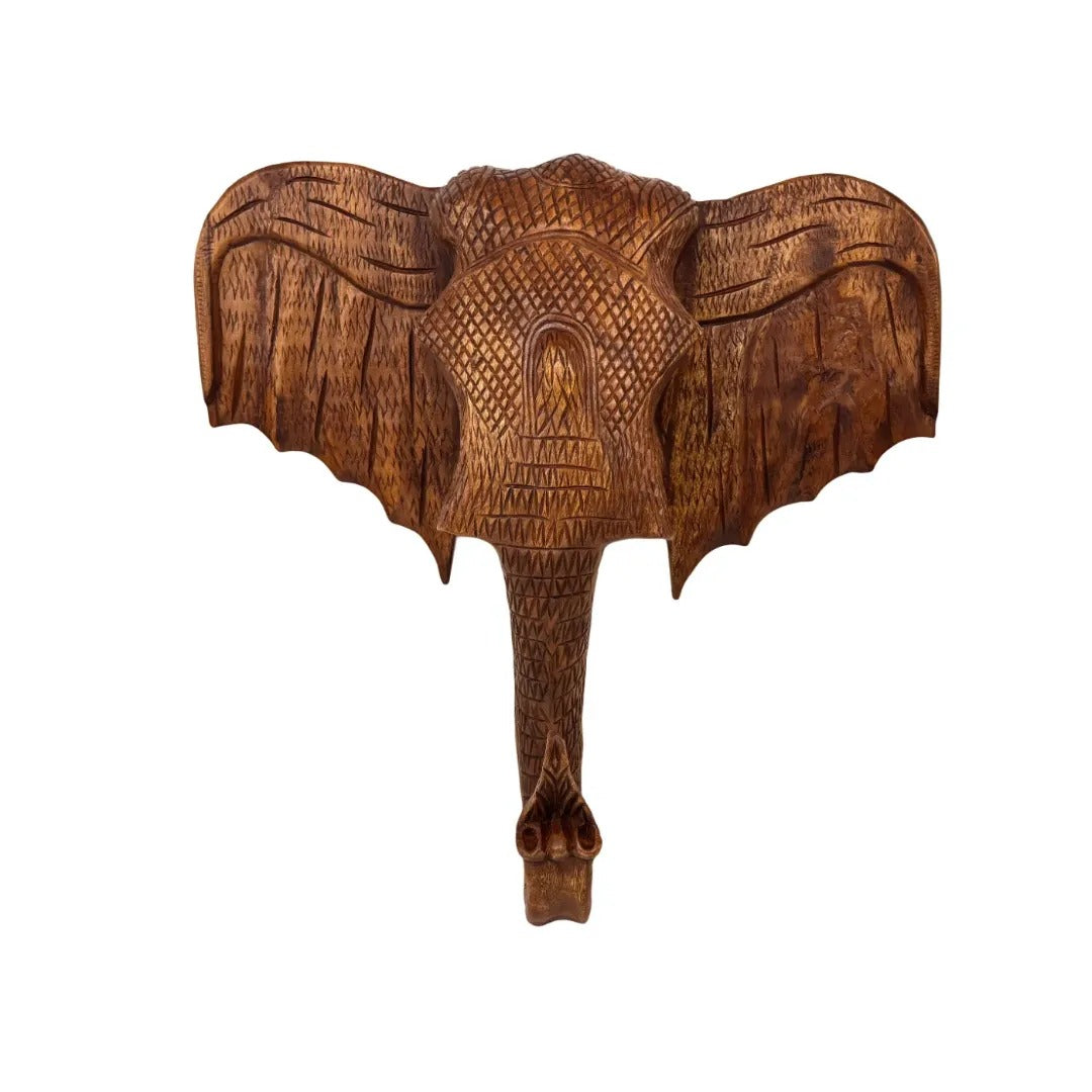 Houten olifantenhoofd wanddecoratie met gravering 65 cm (alleen afhalen)