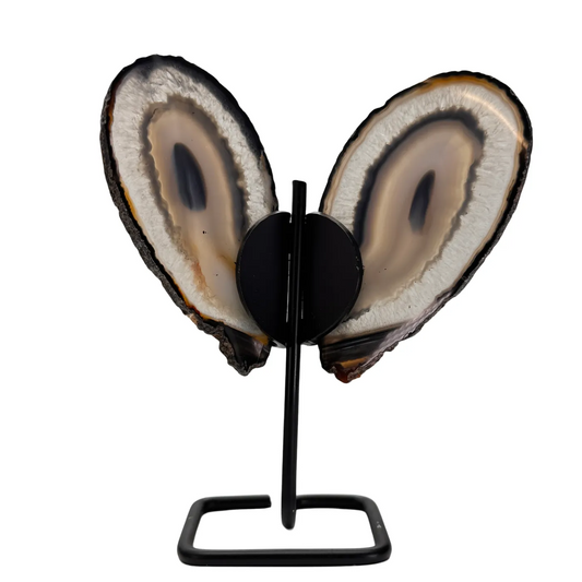 Agaat Vlinder op Zwarte Metalen Standaard – Handgemaakt & Uniek