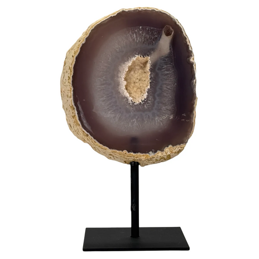 Agaat Geode op Zwarte Metalen Standaard – 19 cm #2