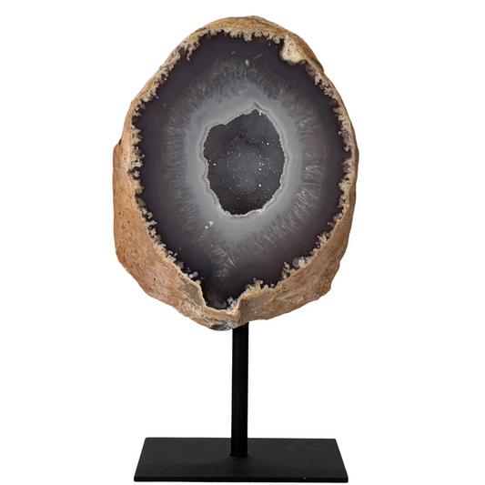 Agaat Geode op Zwarte Metalen Standaard – 18 cm #4