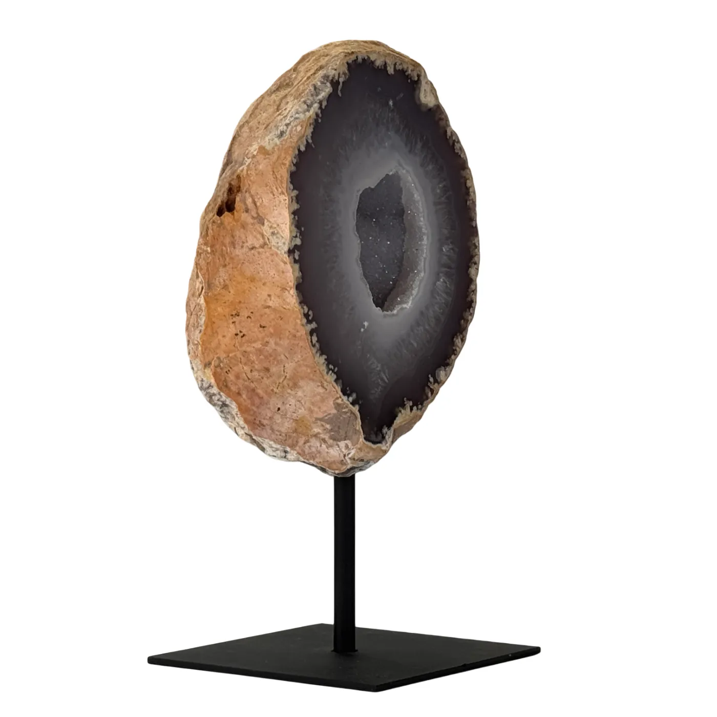 Agaat Geode op Zwarte Metalen Standaard – 18 cm #4