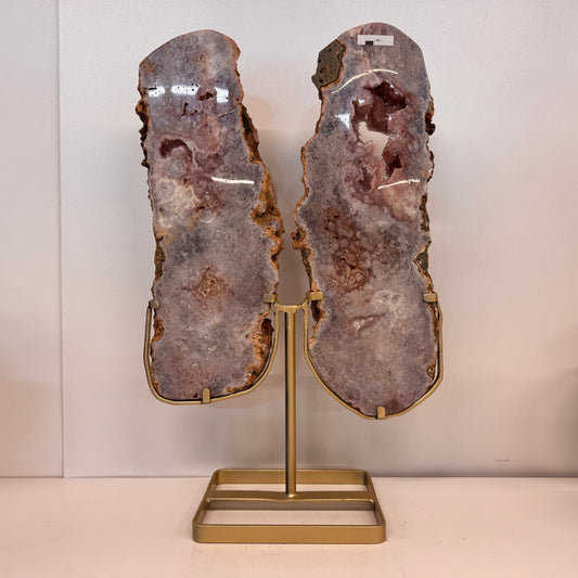 Roze Amethist Vlinder op Gouden Metalen Standaard 56 cm – uit Brazilië