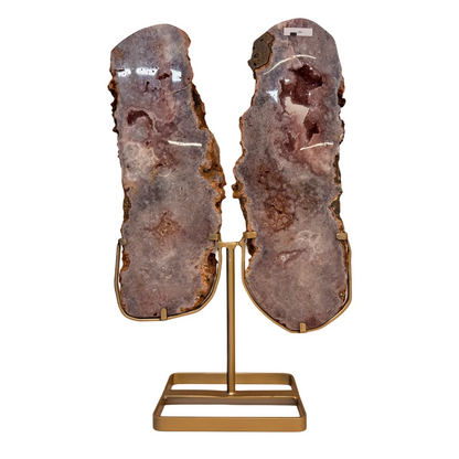 Roze Amethist Vlinder op Gouden Metalen Standaard 56 cm – uit Brazilië