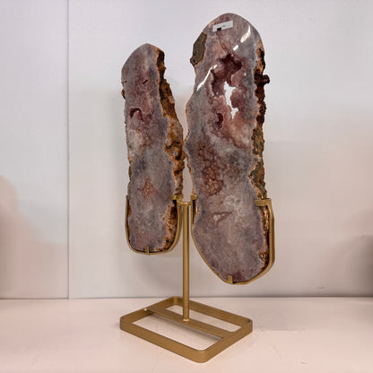 Roze Amethist Vlinder op Gouden Metalen Standaard 56 cm – uit Brazilië