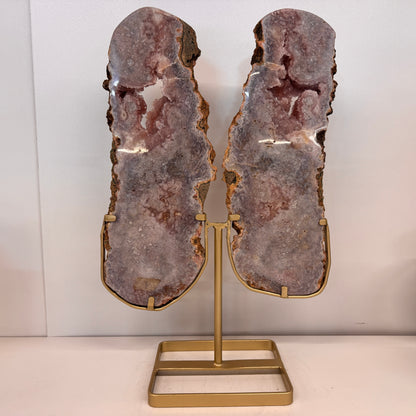 Roze Amethist Vlinder op Gouden Metalen Standaard 56 cm – uit Brazilië