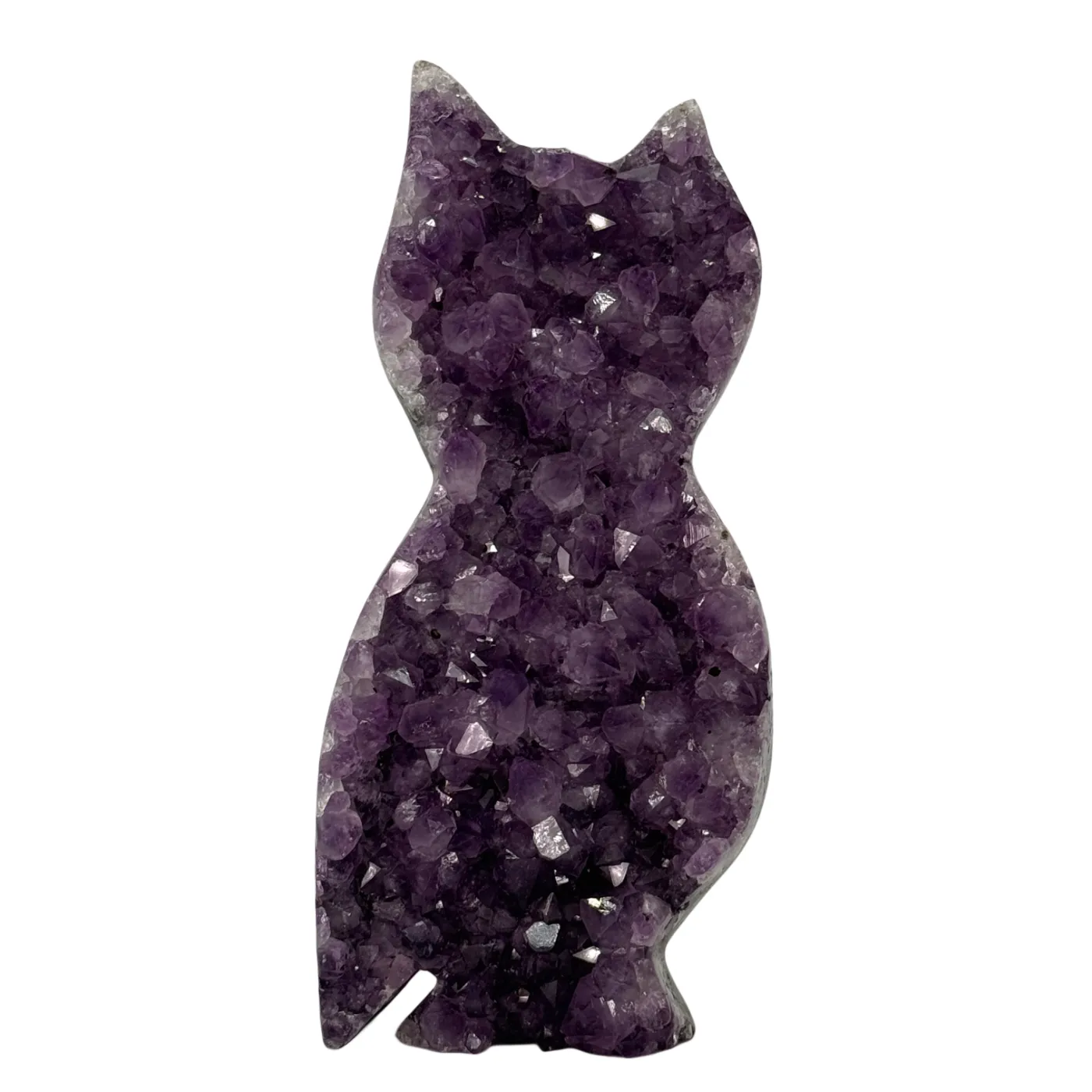 Prachtige handgeslepen amethist in de vorm van een uil