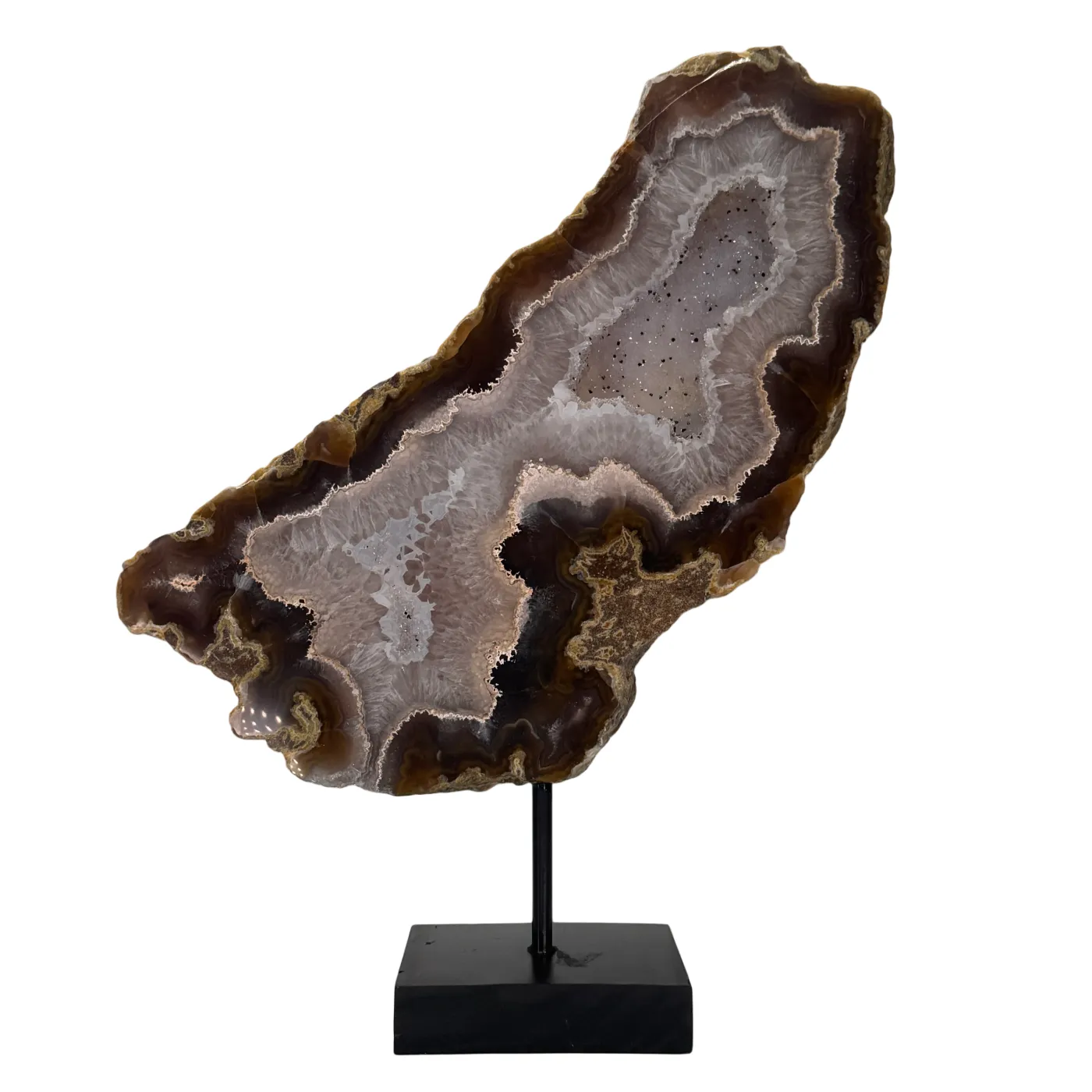 Natuurlijke Rots Agaat Geode met Druzy op Standaard #15