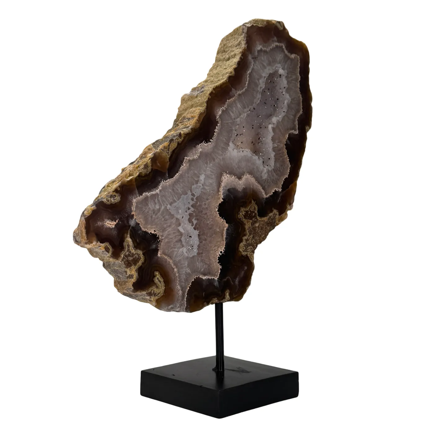 Natuurlijke Rots Agaat Geode met Druzy op Standaard #15