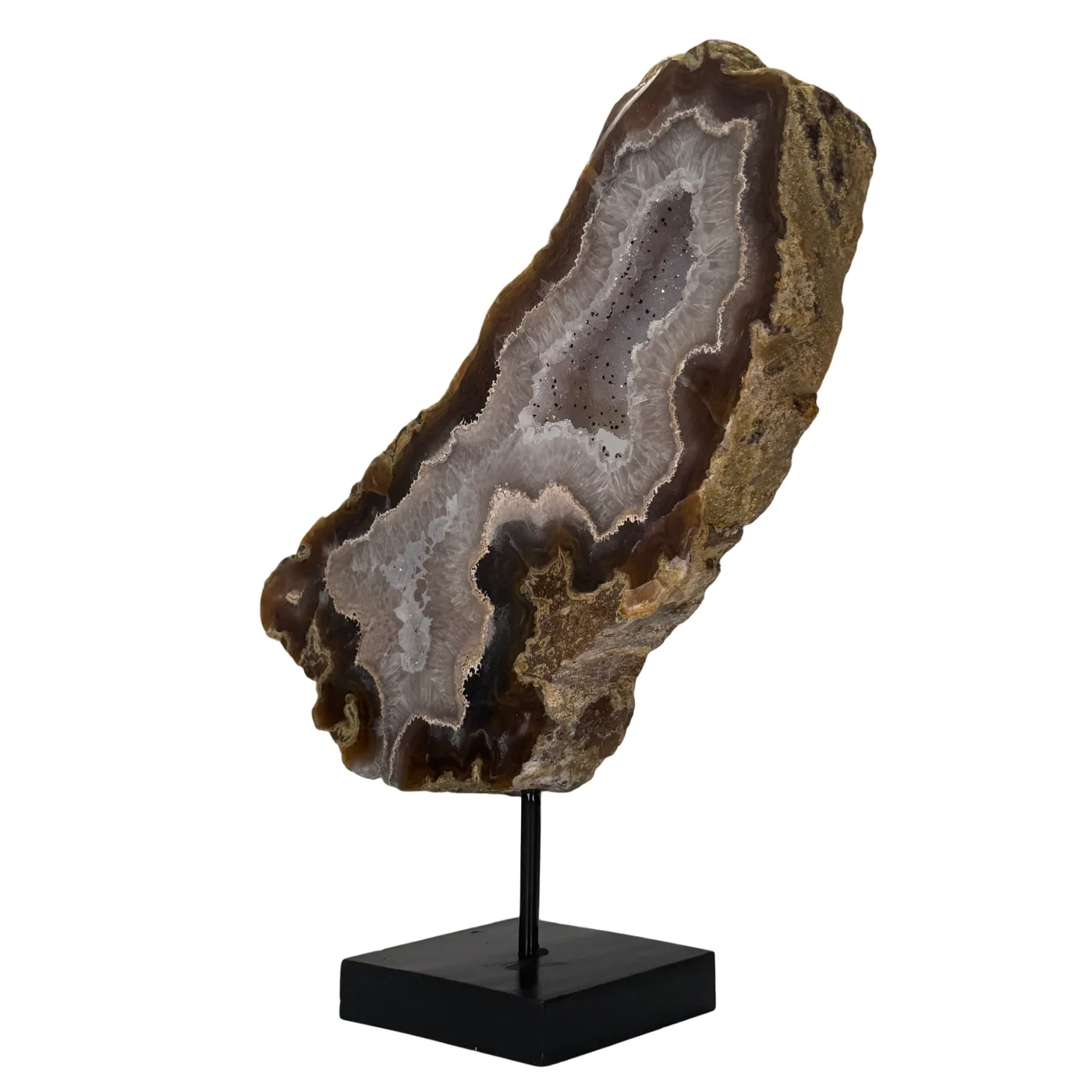 Natuurlijke Rots Agaat Geode met Druzy op Standaard #15