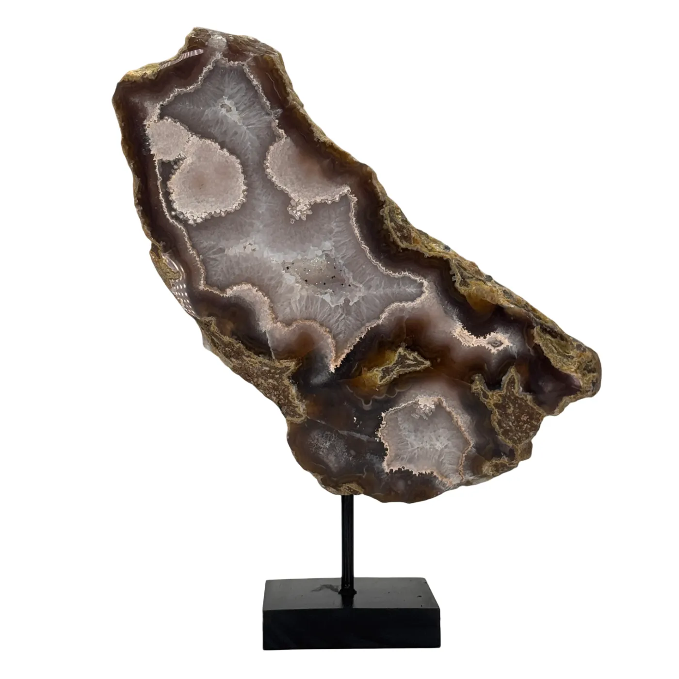 Natuurlijke Rots Agaat Geode met Druzy op Standaard #15