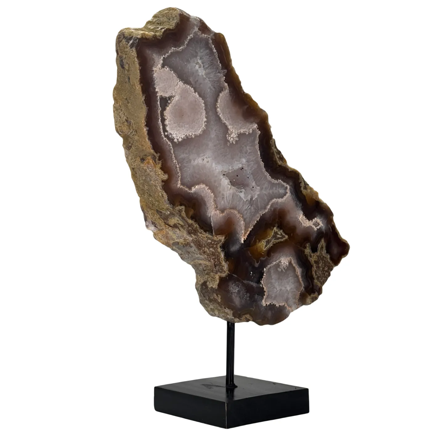 Natuurlijke Rots Agaat Geode met Druzy op Standaard #15